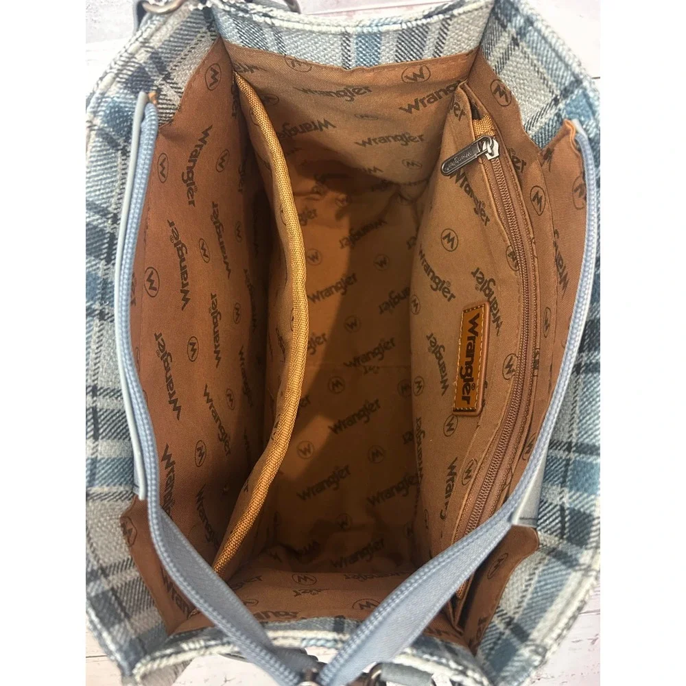 Wrangler Montana West Plaid Tote‎ Bag Chambray Light Denim